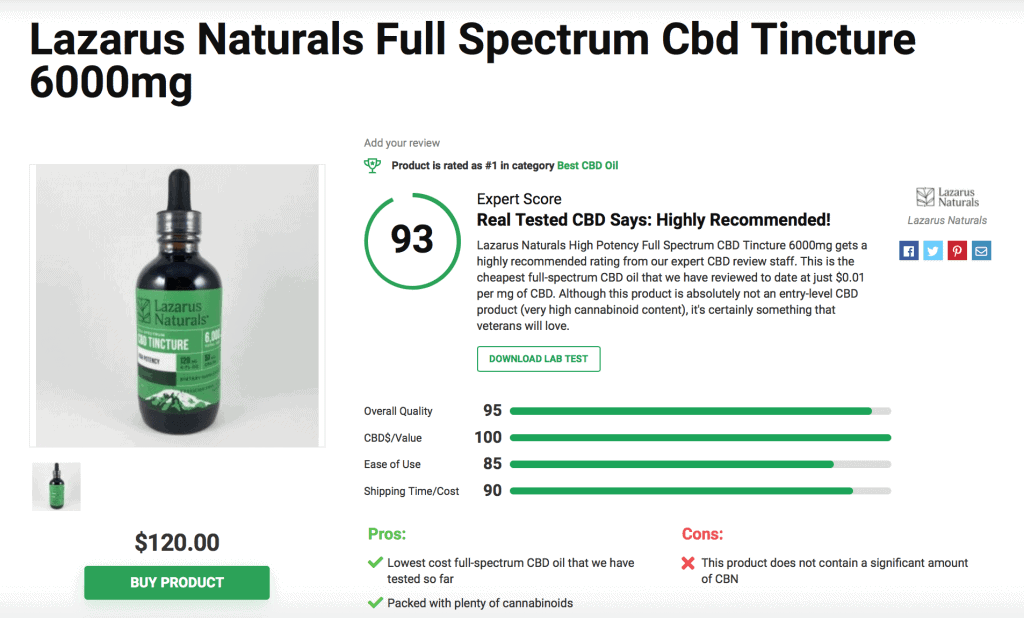 Lazarus Naturals Full Spectrum CBD Tincture 6000mg