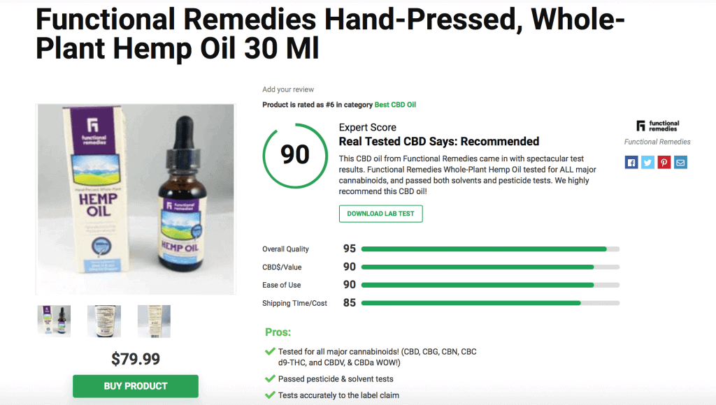 Functional Remedies Hand-Pressed, Whole-Plant Hemp Oil 30 Ml