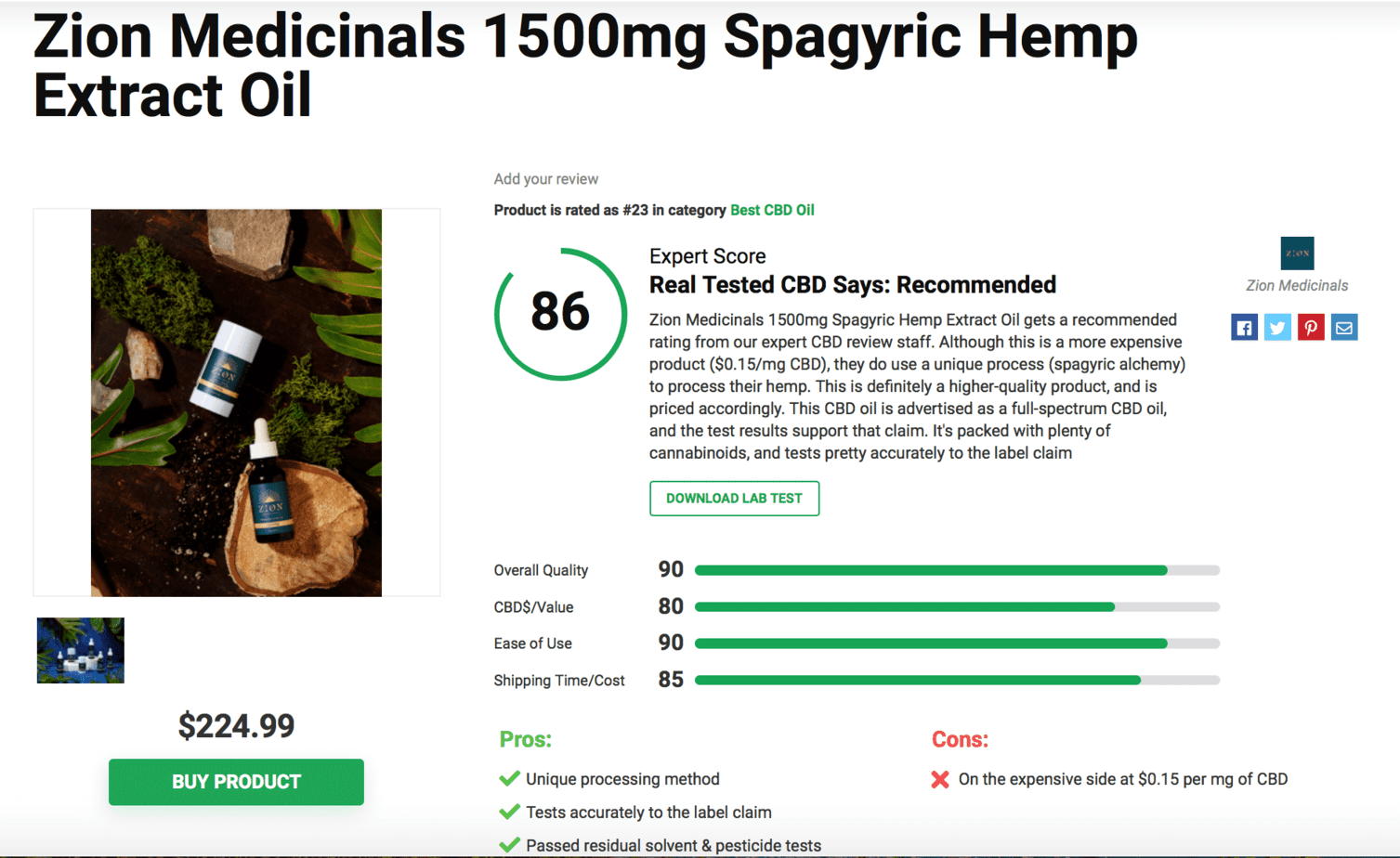 Zion Medicinals 1500mg Spagyric Hemp Extract Oil