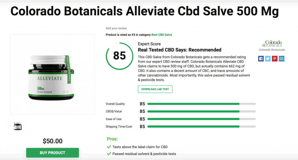 Colorado Botanicals Alleviate Cbd Salve 500 Mg