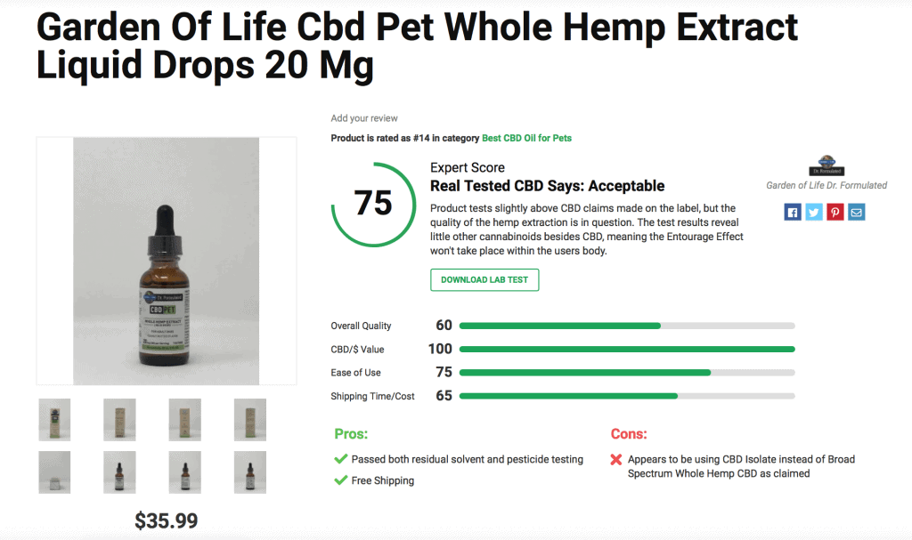 Garden Of Life Cbd Pet Whole Hemp Extract Liquid Drops 20 Mg