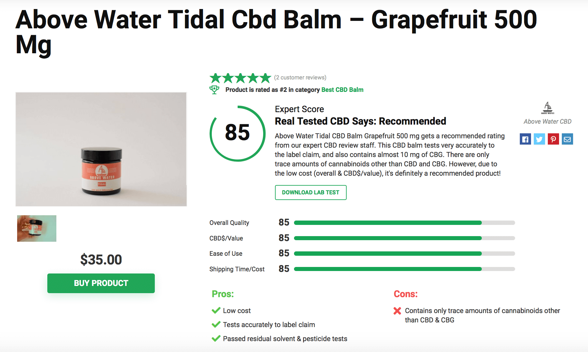 Above Water Tidal Cbd Balm - Grapefruit 500 Mg