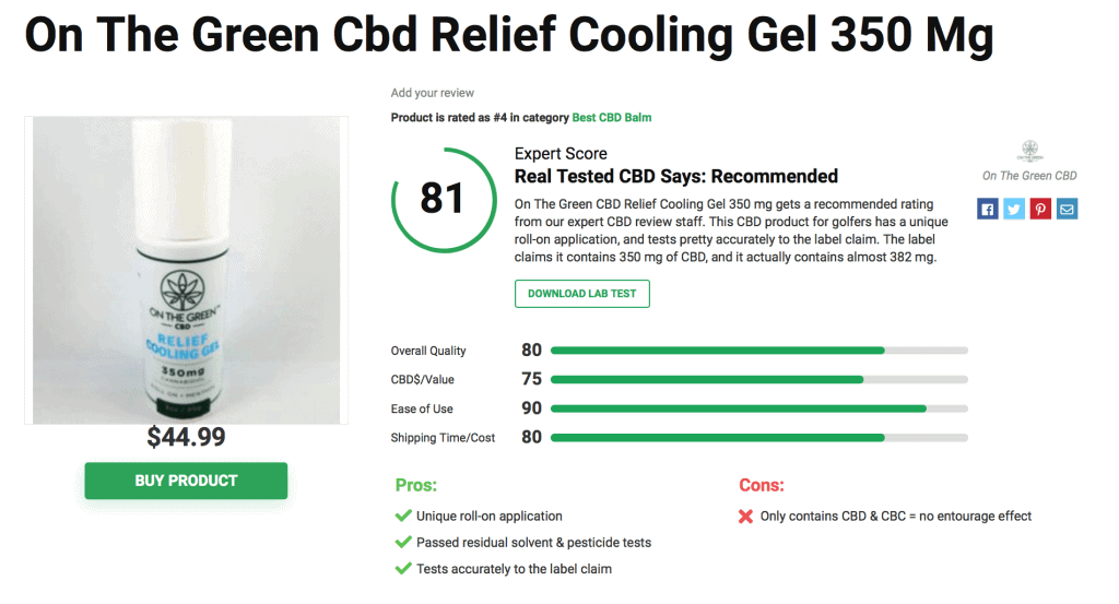 On the Green Cbd Relief Cooling Gel 350 Mg