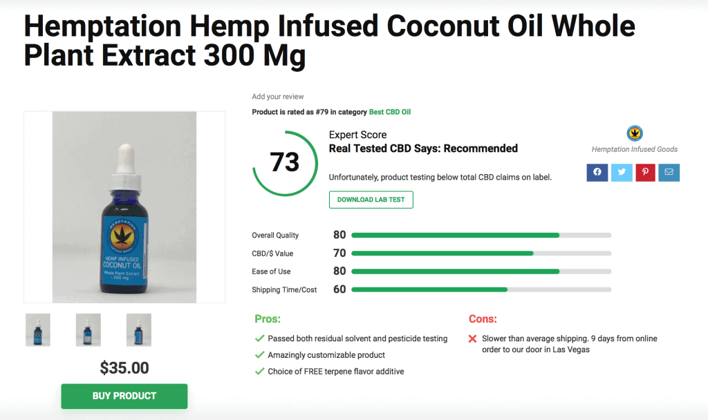 Hemptation Hemp Infused Coconut Oil Whole Plant Extract 300 Mg