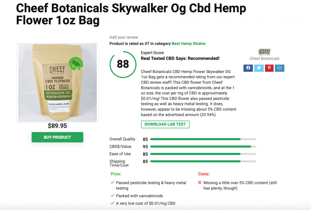 Cheef Botanicals Skywalker Og Cbd Hemp Flower 1oz Bag