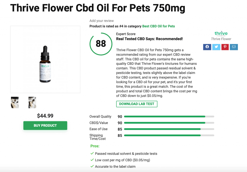 Thrive Flower Cbd Oil For Pets 750mg