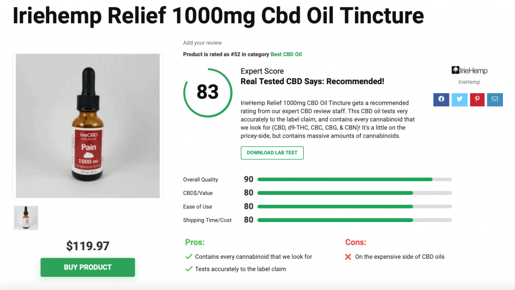 Iriehemp Relief 1000mg Cbd Oil Tincture