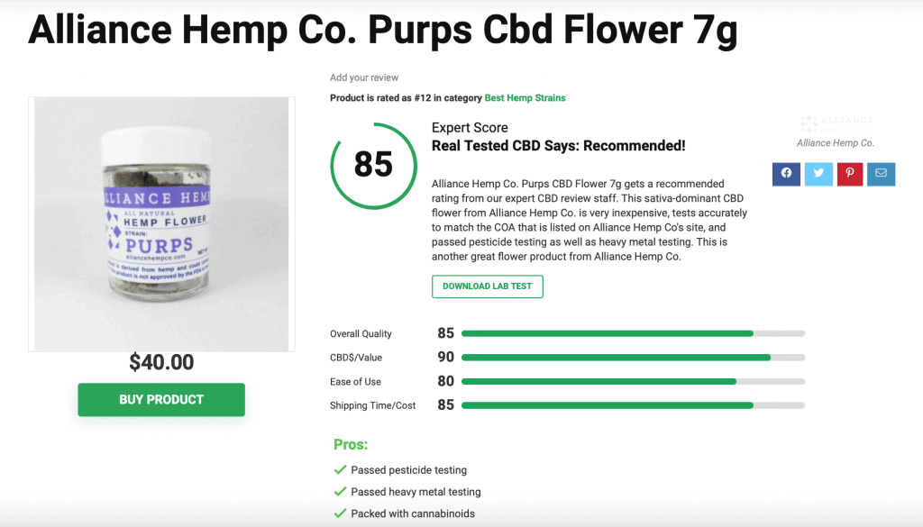 Alliance Hemp Co. Purps Cbd Flower 7g