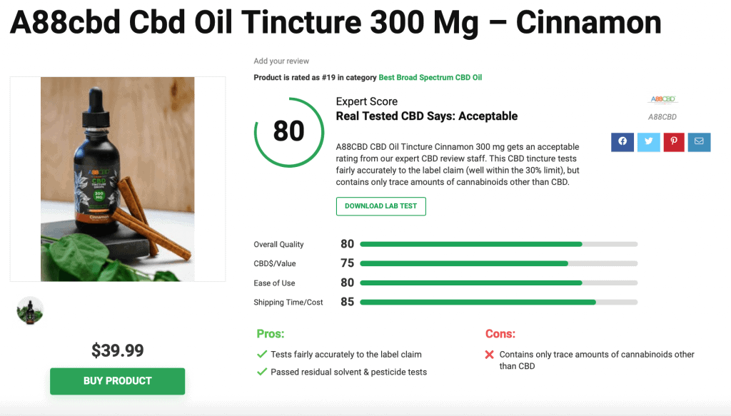 A88cbd Cbd Oil Tincture 300 Mg - Cinnamon