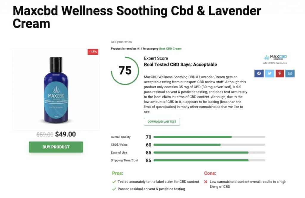 Maxcbd Wellness Soothing Cbd & Lavender Cream