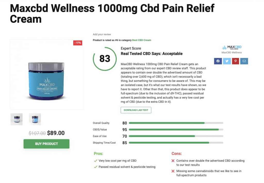 Maxcbd Wellness 1000mg Cbd Pain Relief Cream