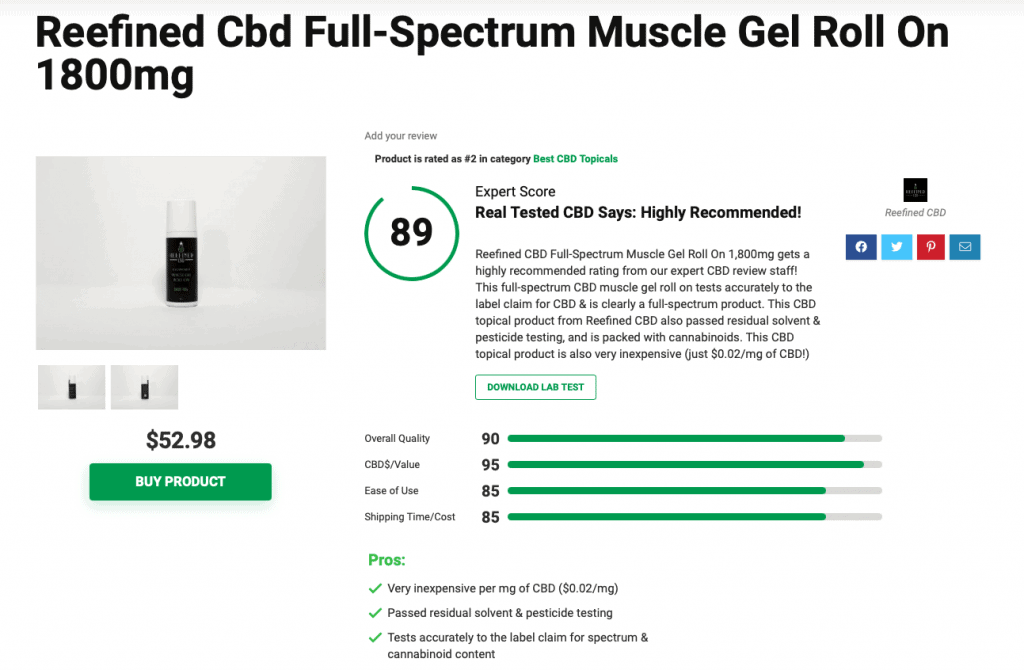 Reefined Cbd Full-Spectrum Muscle Gel Roll On 1800mg