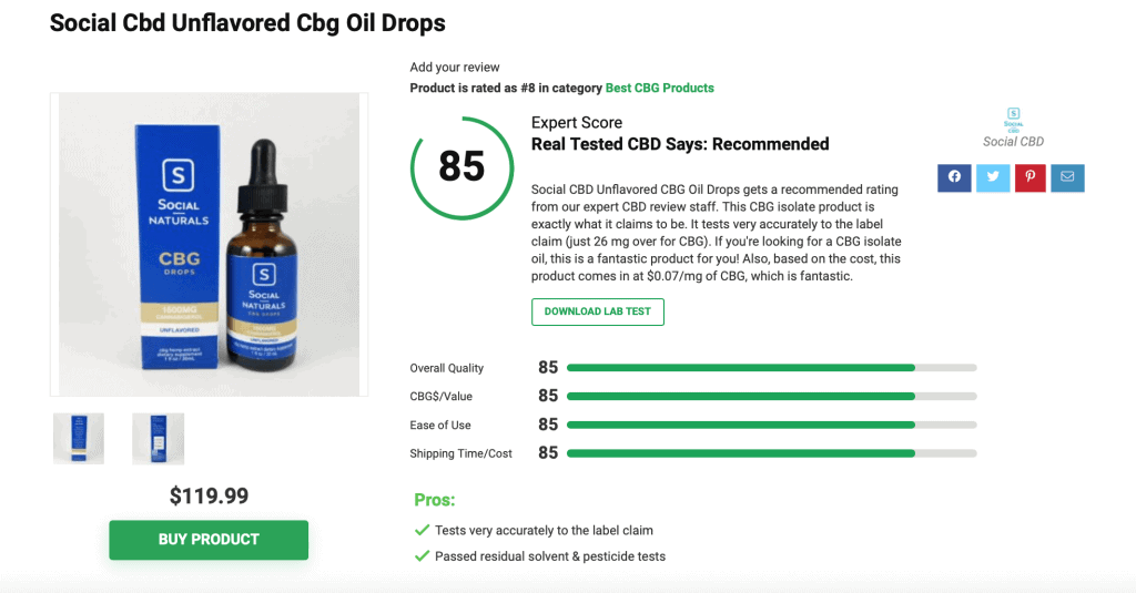 Social Cbd Unflavored Cbg Oil Drops