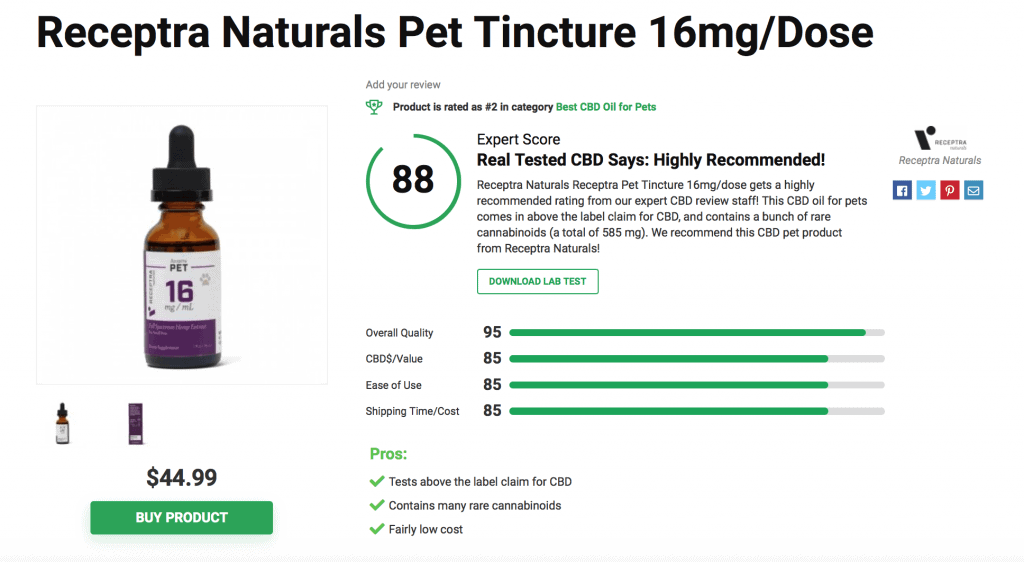 Receptra Naturals Pet Tincture 16mg/Dose