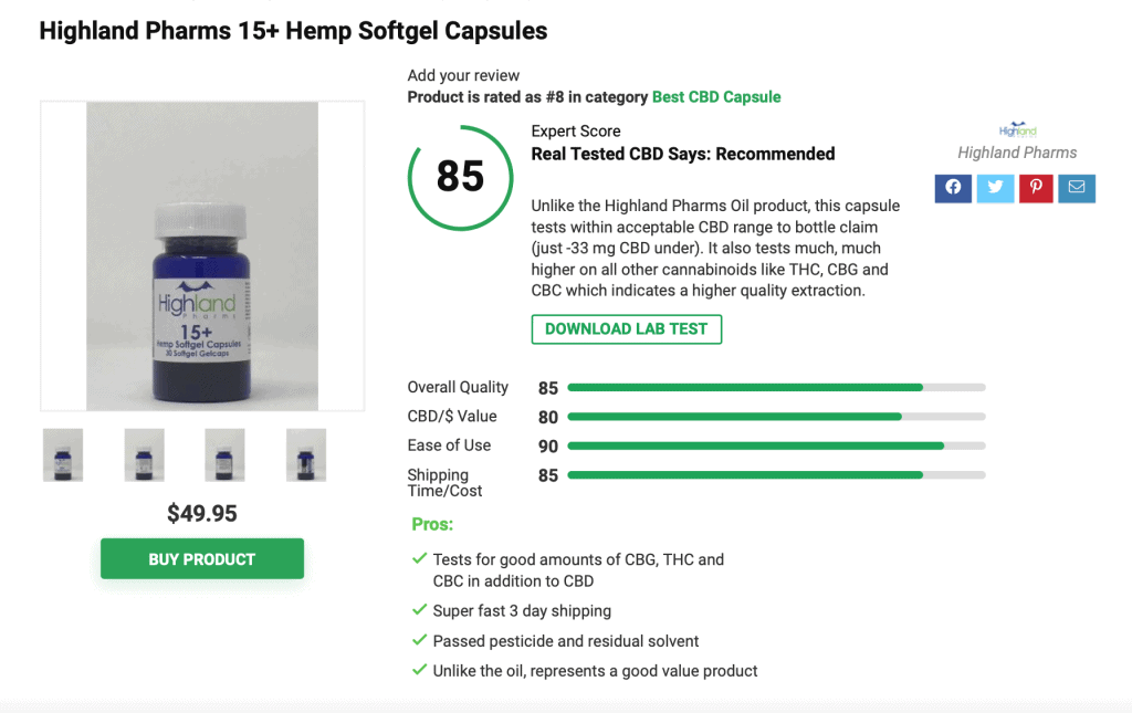 Highland Pharms 15+ Hemp Softgel Capsules