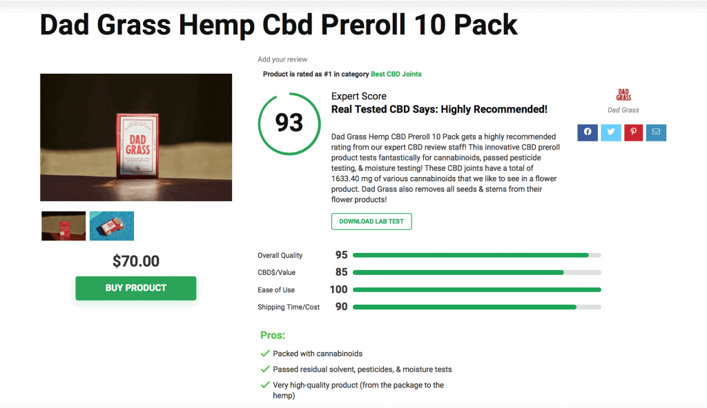 Dad Grass Hemp Cbd Preroll 10 Pack