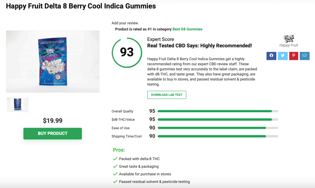 Happy Fruit Delta 8 Berry Cool Indica Gummies