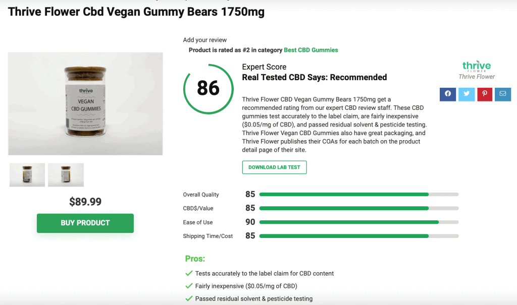 Thrive Flower Cbd Vegan Gummy Bears 1750mg