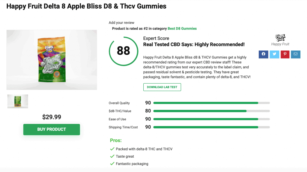 Happy Fruit Delta 8 Apple Bliss D8 & Thcv Gummies