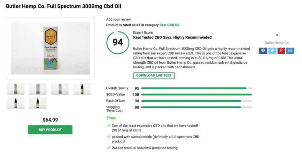 Butler Hemp Co. Full Spectrum 3000mg Cbd Oil