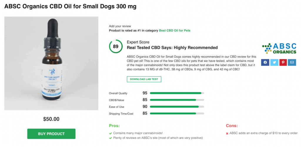 ABSC Organics CBD Oil for Small Dogs 300 mg