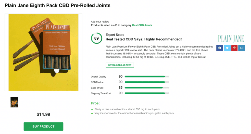 Plain Jane CBD Pre-Rolls 8-Pack 