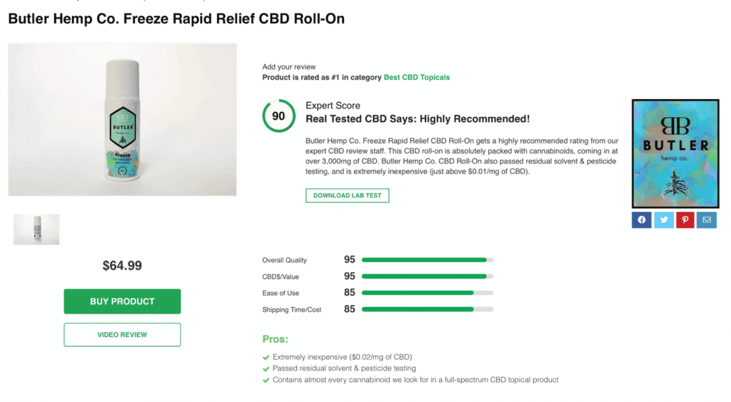 Butler Hemp Co. Freeze Rapid Relief CBD Roll-On